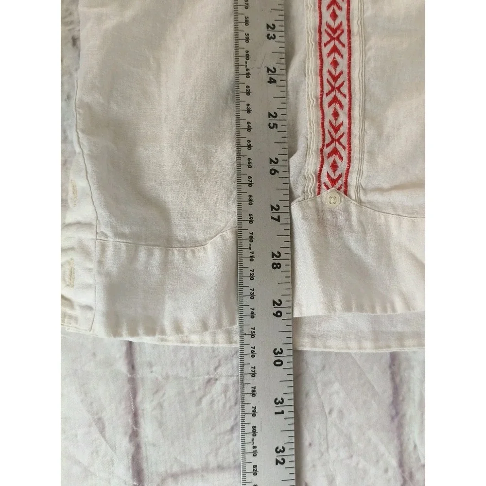 Texas Standard Tejas Guayabera Shirt SZ Large White Short Sleeve Linen Blend